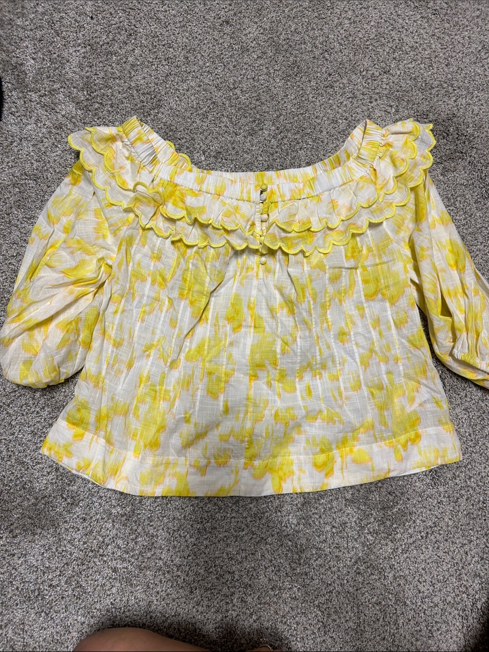 Maeve Anthropologie yellow and white blouse size medium